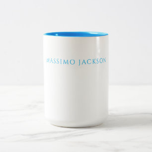 Name Calligraphy Script Plain Simple White Blue Two-Tone Coffee Mug