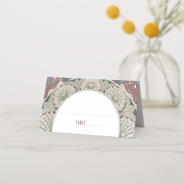 Name Cards Burgundy Wedding Table Vintage (Front)