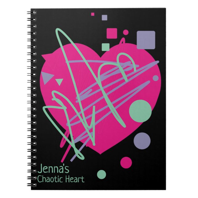 Name Chaotic Heart Black Purple Teal Pink Heart xo Notebook (Front)
