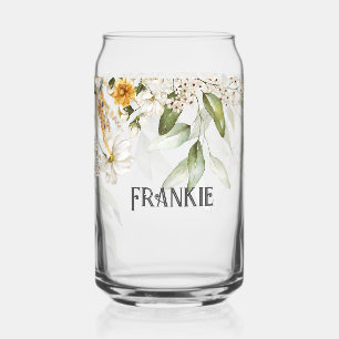 Name, Charming White Gold Floral Drop Can Glass