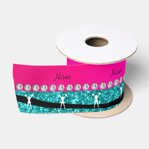 Name cheerleader turquoise glitter zebra stripes satin ribbon