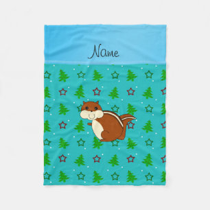 Name chipmunk turquoise christmas trees stars fleece blanket