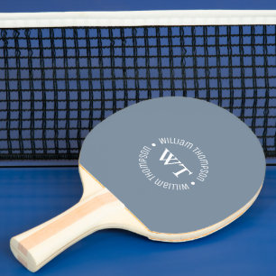 Name (circle monogram) Dusty Blue Ping Pong Paddle