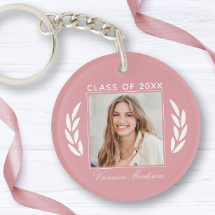 Name Class Of Photo Blush Pink 2 Sided Graduation Key Ring