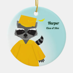 Name Class of Raccoon Graduation Cap Gown Ceramic Tree Decoration