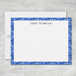 Name, Cobalt Blue Tropical Leaves & Flowers Frame Card
