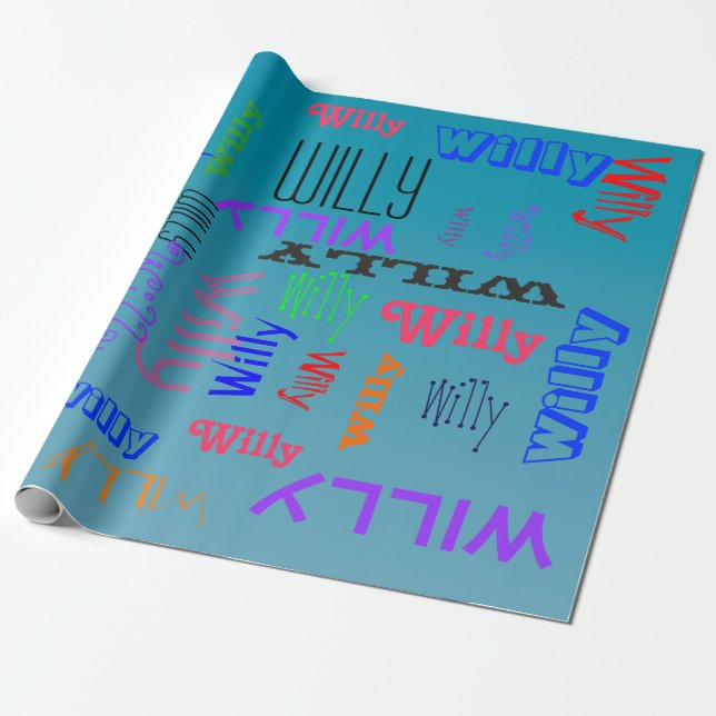 Name Collage 🎁 Amazing Word Cloud Fun Fab Blue Wrapping Paper (Unrolled)