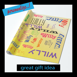 Name Collage Amazing Yellow Terrific Wrapping Paper