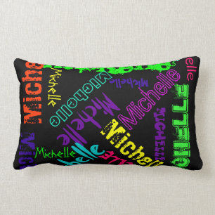 Name Collage Pillow in Bright Electric Colours