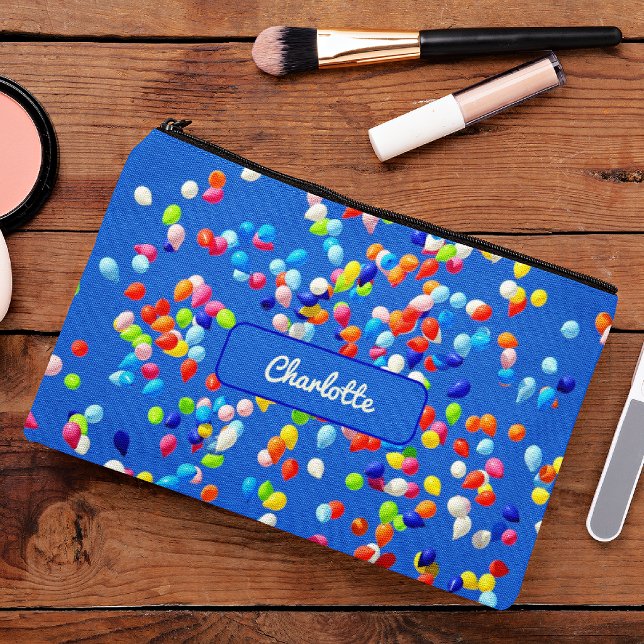 Name, Colourful Balloon Pattern Blue Sky Accessory Pouch (Creator Uploaded)