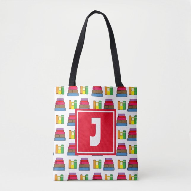 Name Colourful Book Pattern Tote Bag (Front)