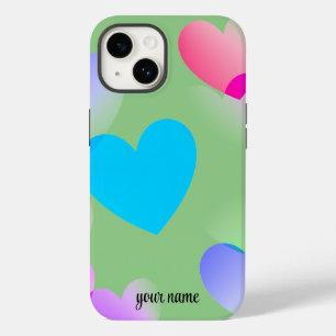 Name Colourful Gliding Hearts, Sage Green Case-Mate iPhone 14 Case