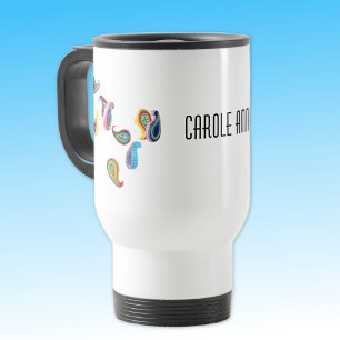 Name, Colourful Quilled Paisleys White 15oz Travel Mug