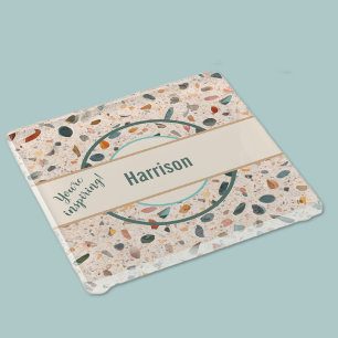 Name, Colourful Small Chips Mosaic Terrazzo Patter Glass Coaster