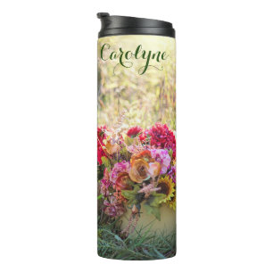 Name, Colourful Vintage Fall-Autumn Print 12oz. Thermal Tumbler