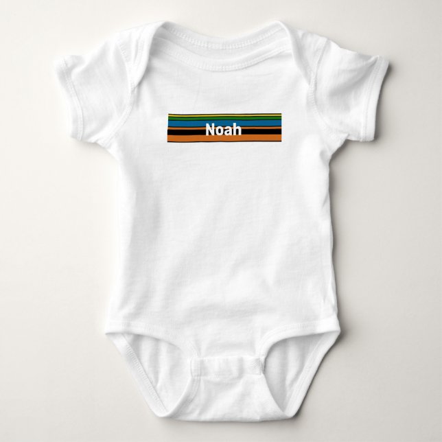 Name Combination Srtip Design - Chic Orange Base Baby Bodysuit (Front)