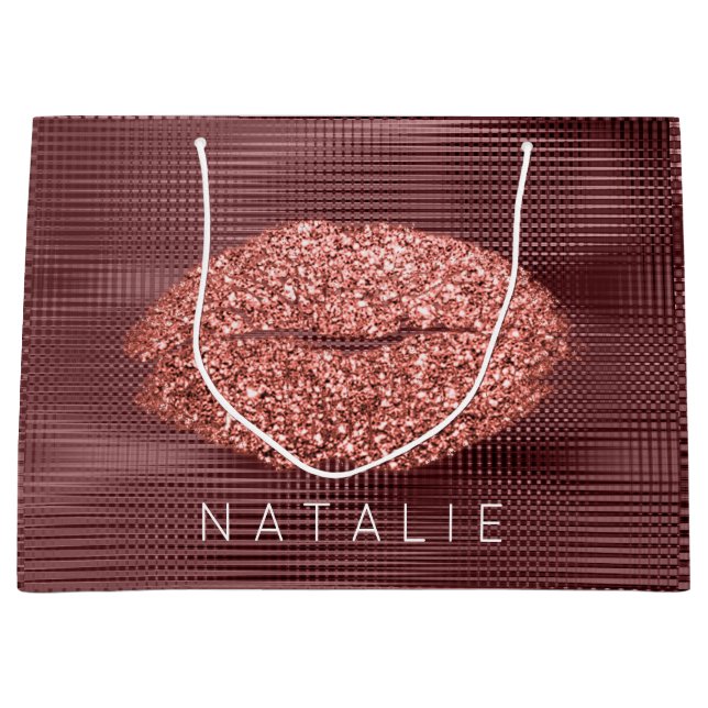 Name Copper Grill Metallic Kiss Lip Glitter Bronze Large Gift Bag (Front)