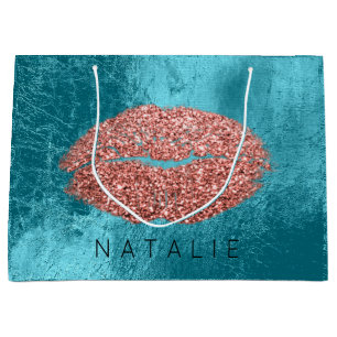 Name Copper Metal Ocean Kiss Lips Glitter Bronze Large Gift Bag