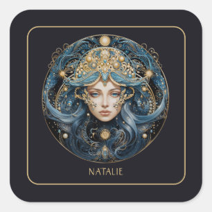 Name Cosmic Virgin Zodiac Symbol Black Gold Virgo Square Sticker