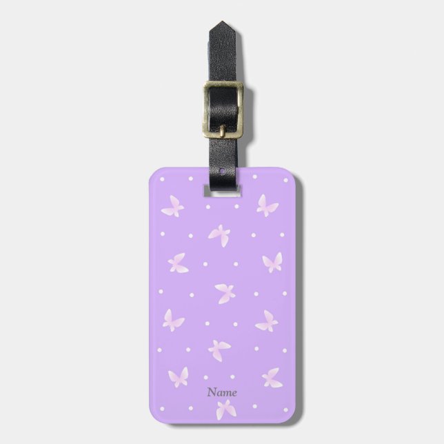 Name Custom Butterfly & Dot (Purple) Luggage Tag (Front Vertical)