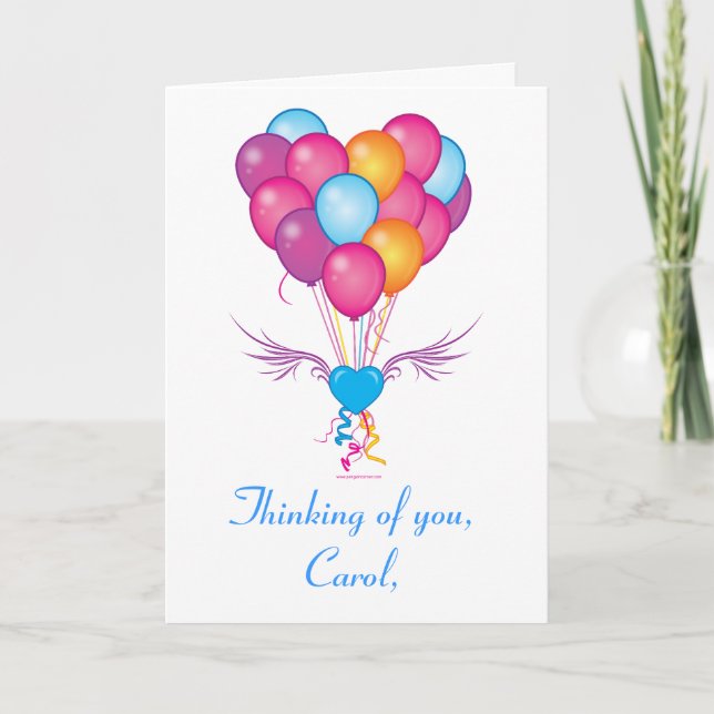 Name Customisable Get Well with Hearts and Balloon Card (Front)