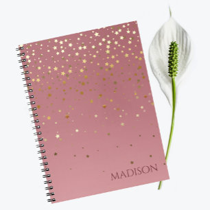 Name Customised Pink Marsala Glitter Stars  Notebook