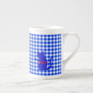 Name Customization CAT Check Blue Bone China Mug