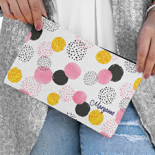 Name, Cute Chic Abstract Pattern Black Pink Gold Accessory Pouch
