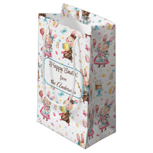 Name, Cute Festive Easter Bunnies Pattern Small Gift Bag