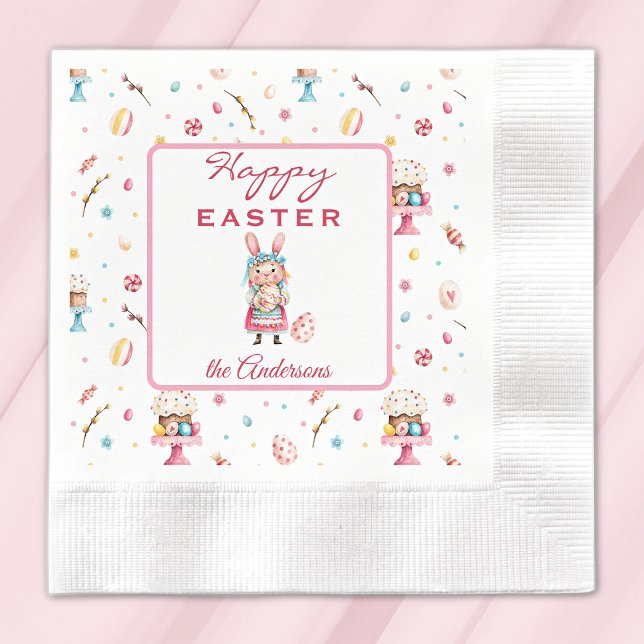 Name, Cute Happy Easter Coined Cocktail Napkin (Creator Uploaded)
