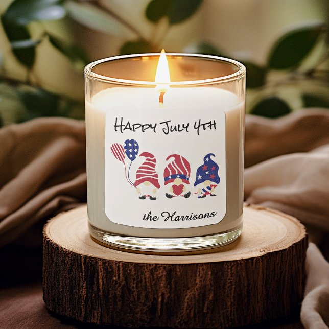 Name, Cute July 4th Gnomes & Balloons 3 or 1.5-in Square Sticker (Creator Uploaded)