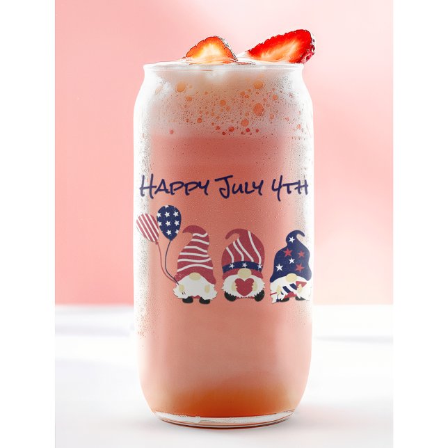 Name, Cute July 4th Gnomes & Balloons Can Glass (Creator Uploaded)