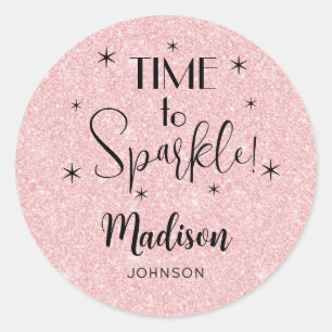 Name Cute Light Pink Time to Sparkle 1.25-in Classic Round Sticker