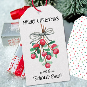 Name, Cute Mistletoe Merry Christmas Gift Tags