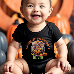 Name Cute Orange Purple Pumpkin Halloween Treats Baby Bodysuit