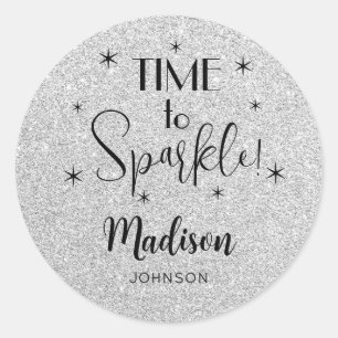 Name Cute Silver Time to Sparkle 1.25-in Classic Round Sticker