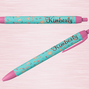 Name Cute Turquoise Holiday Candy Pattern Ink Blue Ink Pen