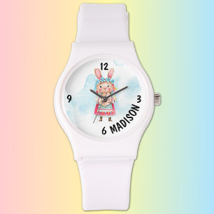 Name Cute White Silicone Miss Easter Bunny Watch