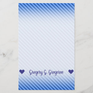 Name; Dark Blue and Lighter Blue Stripes Pattern Stationery