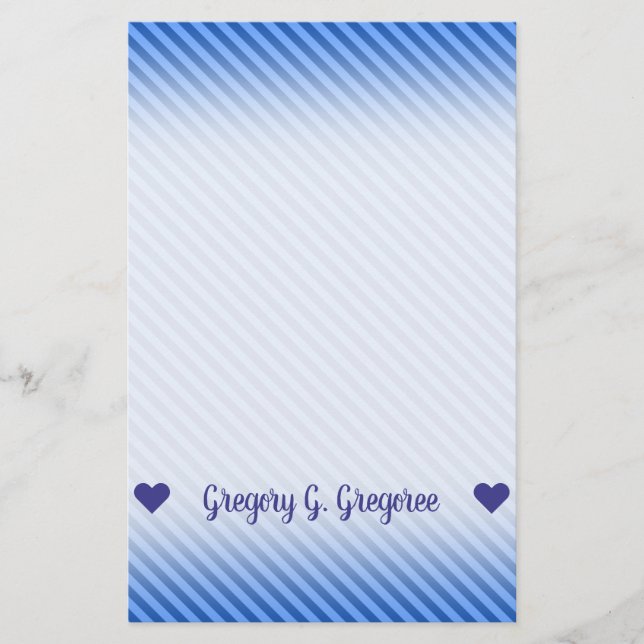 Name; Dark Blue and Lighter Blue Stripes Pattern Stationery (Front)
