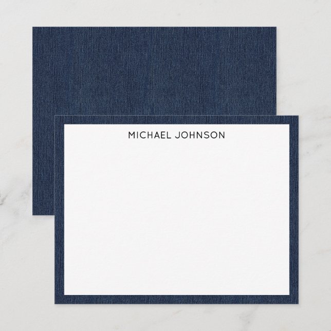 Name || Dark Blue Denim Print Frame Border Card (Front/Back)