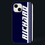 Name dark blue & white stripe sport  Case-Mate iPhone case<br><div class="desc">Dark blue and white sports style iphone case cover. Case reads: Richard or personalise this case with the name of your choice up to 7 letters. A perfect gift for a vibrant sport's fan. Designed by www.mylittleeden.com</div>
