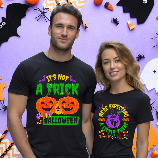 Name Date Couple Halloween Pregnancy Announcement T-Shirt (Creator Uploaded)