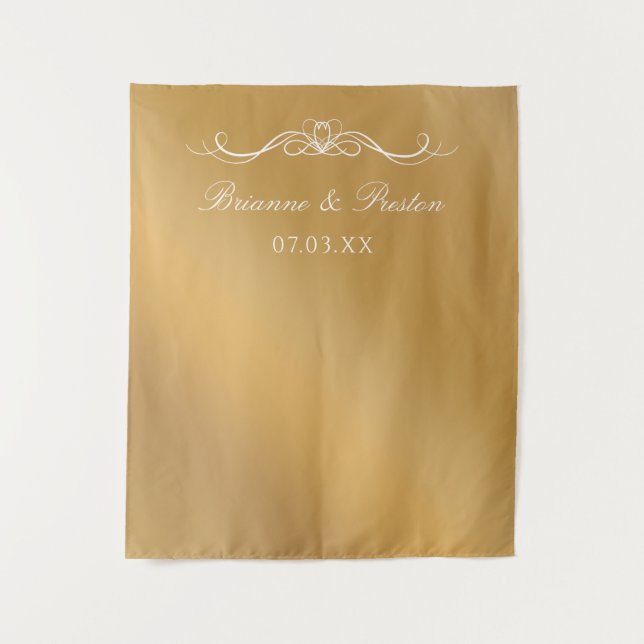Name & Date Elegant Gold Gradient Wedding Backdrop Tapestry (Front)