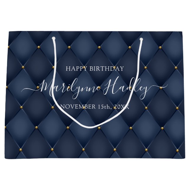 Name Date Harlequin Blue Birthday  Large Gift Bag (Front)