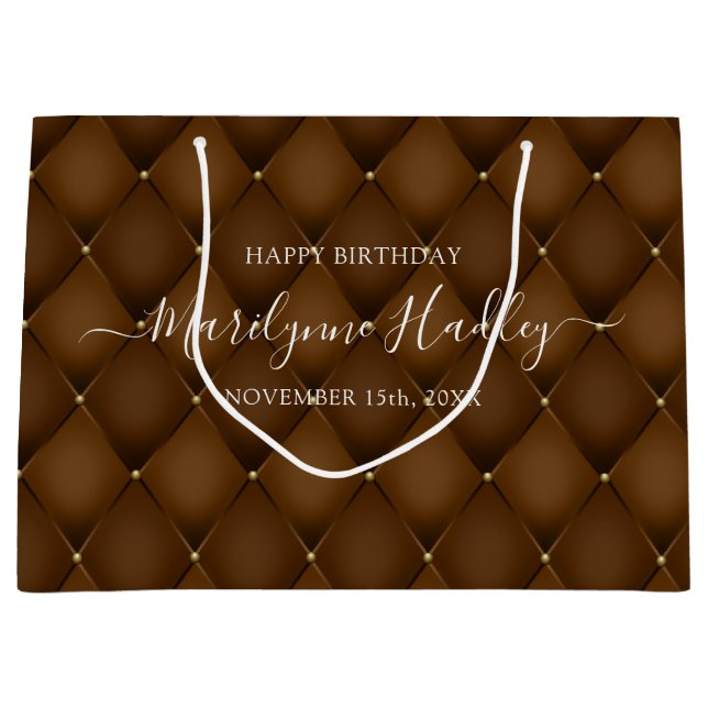 Name Date Harlequin Brown Birthday  Large Gift Bag (Front)