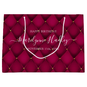 Name Date Harlequin Burgundy Birthday  Large Gift Bag