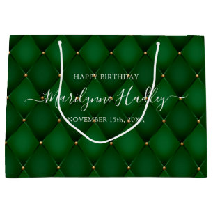 Name Date Harlequin Emerald Green Birthday Large Gift Bag