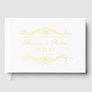 Name & Date Modern Elegant Gold Swirl Wedding Guest Book