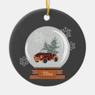 Name & Date   Snow Globe with Car & Tree Ceramic Tree Decoration